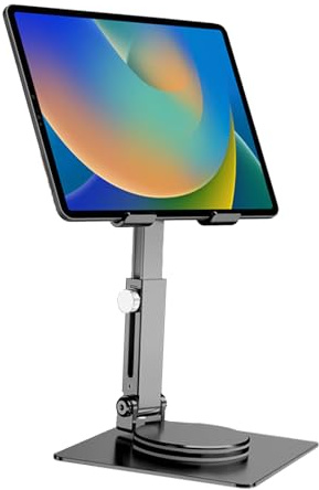 Zienstar-Support de Tablette Pliable en Aluminium pour Bureau, Rotative à 360°, Réglable en Hauteur pour Tablette, iPad, Téléphone Portable 4-14- Gris