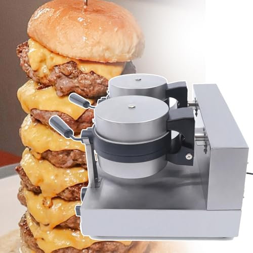 ZHJOPP Gofrera eléctrica para Hamburguesas, gofrera Antiadherente y con función giratoria de 180°, diseño de Acero Inoxidable, Apta para Uso doméstico y Comercial (B)
