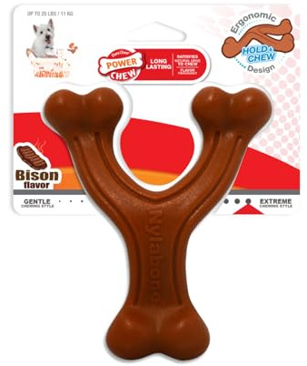 NylaboneErgonomic Hold Chew Wishbone Power Chew Durable Dog Toy Bison, 1 Ct (Small/Regular Up to 25 Ibs.) Pack of 1