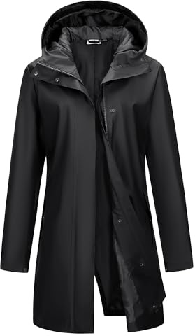 Outdoor Ventures PU Raincoat for Women Outdoor Ladies Rain Jackets Waterproof Windproof Hooded Coat for Fishing Hiking Camping Black M