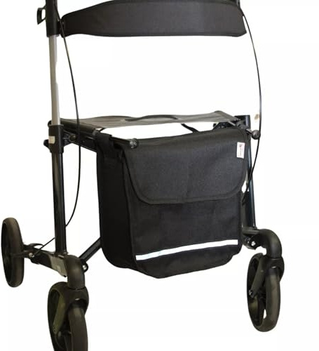 SENIORI Rollator- und Rollstuhltasche – Bequeme Befestigung & viel Stauraum – für Verschiedene Modelle – Mit Reflektor, Klettverschluss & stabiler Form (2. Schwarz, V-Modell)