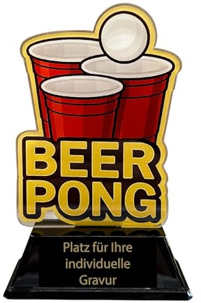 EBERiX POKALE – Beer Pong Acryl Pokal 15 cm hoch – Trophäe mit Gravurschild – Award für Partyspiele & Fun Events – personalisierbar