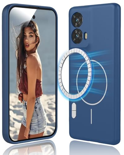 DESSEN Funda Magnetica para Motorola Moto G85 5G - Carcasa de Silicona Líquida Suave, Antigolpes Protector Camara Móvil Case, Compatible con Accesorios Magnéticos, Azul