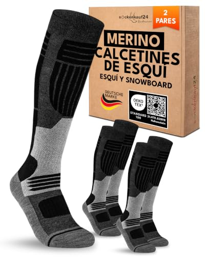 sockenkauf24 Calcetines Esquí para Hombre Lana Merino 2 Pares 39-42 Negro