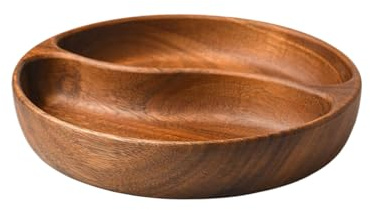 Snacksskålar – 25 x 4 cm träskål med två fack, serveringsporslin | snackshållare, party serveringsskålar, för nötkörsbärssallad, godis, kex, köksbänk,