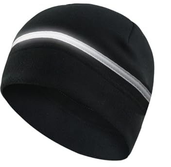 Reflective Winter Fleece Beanie Hat Thermal Running Cycling Beanie Hat Windproof Soft Fleece Skull Cap for Men & Women Black