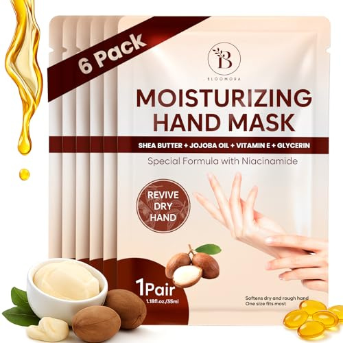 Repairing Hand Mask Gloves for Dry Cracked Hands, Hand Masks with Shea Butter, Jojoba Oil & Vitamin E, Moisturizing Gloves, Skin Care Gifts for Women & Men, Self Care Gifts for Women (6 Pairs) - GEN2