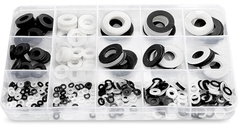 Assortiment de 420 rondelles plates en nylon noir et blanc, 420 pièces, lot de 420 pièces en nylon noir et blanc adapté pour le rangement. Les rondelles plates sont fabriquées en nylon, qui est