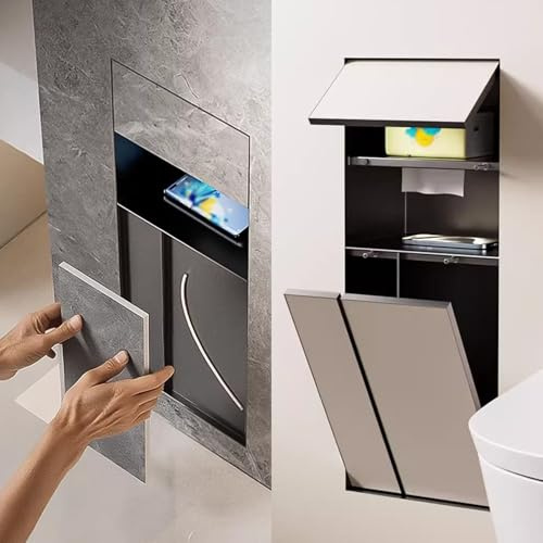 Vibeo Nicchia Doccia Incasso Porta Carta Igienica Piastrellabile a Parete con Cestino, Mobiletto a Nicchia da Incasso a Parete, Distributore di Carta Igienica da Incasso
