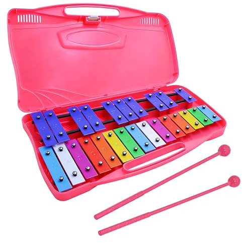 Chromatisches Glockenspiel-Xylophon mit 25 Tönen in roter Hülle, Xylophon mit schwarz/weißen Tasten und zwei Kunststoffschlägeln für Kinder und Erwachsene, Musiktrommel-Percussion für Instrument