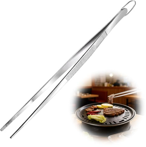 12 Inch Kitchen Tweezers, Long Cooking Tweezers Stainless Steel Food Tongs Straight Precision Chef Plating Tongs BBQ Grill Serving Tool for Cooking Baking Decorating Meat Salad Seafood Pasta Utensil
