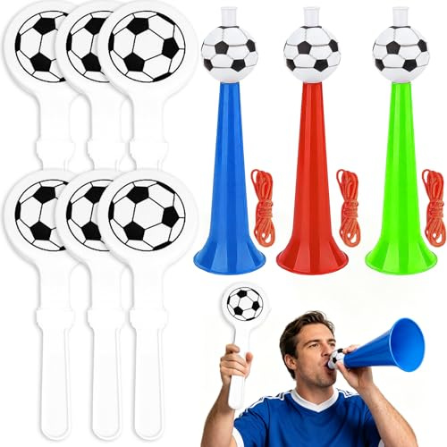 3 Vuvuzela a Forma di Pallone da Calcio con 6 Clap-main de football, corni da calcio, Trombe da Stadio per Eventi Sportivi, Tornei di Calcio, Basket trombette festa compleanno