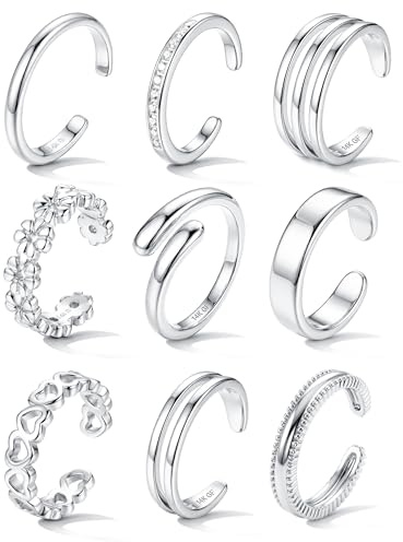 Roheafer 9 stycken 14K guldfyllda tåringar för kvinnor justerbara blomhjärta öppna tåringar set guld tumringar justerbar tå ring sommar strand fotsmycke