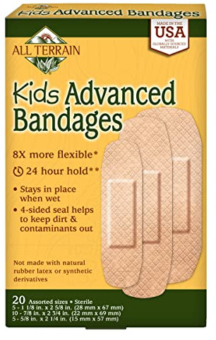 All Terrain Kids Advanced Bandages, Latex-Free, Flexible, Durable, Stays in Place When Wet, Assorted Sizes, 20 Count