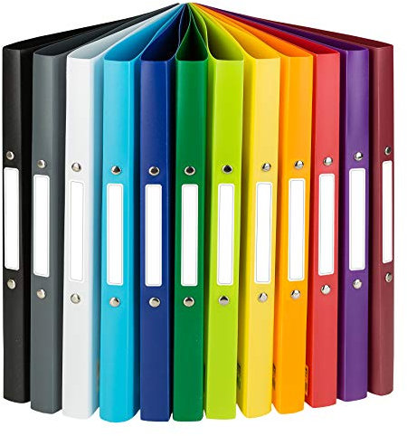 Idena 10426 - Ringbuch DIN A4, im 12er Set, 2-Ring-Mechanik mit 16 mm Durchmesser, 2 cm Rückenbreite, in 12 unterschiedlichen Farben, passend für ca. 30 Blatt mit 80 g/m²