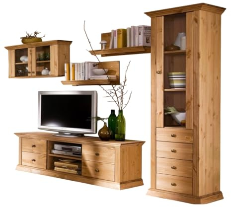 clever-moebel Wohnwand, gelaugt/geölt, Kiefernholz | Wohnzimmer-Schrank