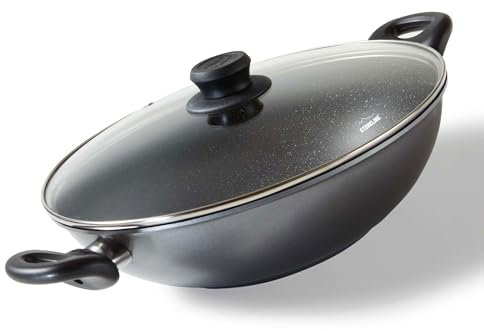 STONELINE Wok 28 cm con Coperchio in Vetro, a induzione pentole, Alluminio, Antracite