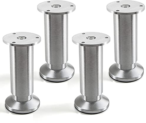 SOTECH Set di 4 piedini per mobili ALPHA piedini regolabili per zoccolo alluminio spazzolato, carico fino a 250 kg Altezza: 120 mm