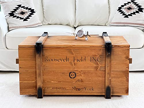 Uncle Joe’s, cassapanca Roosevelt, tavolino da salotto in stile vintage shabby chic in legno massiccio marrone con vano portaoggetti e coperchio, in legno di noce