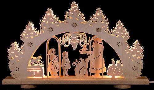 weigla - LED Schwibbogen 10 flg. Bescherung - Erzgebirge original - Lichterbogen Weihnachten - 10 x 23 V, 0,2 W, E10 - natur - Verwendung im Innenbereich