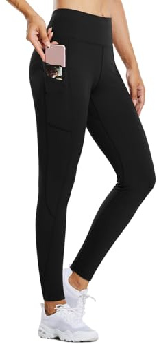baleaf Warm Leggings Femmes Hiver Leggings Taille Haute Sport Leggings avec Poches Leggings Laine Yoga Pantalons Hiver Pantalons imperméables Noir XXL