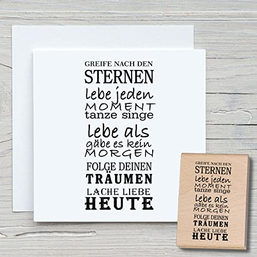 NEWSTAMPS Stempel Greife nach den Sternen Motivstempel groß aus Holz & Gummi zum Karten basteln, Holzstempel, Sprüche, Spruchstempel, Textstempel, Schrift, Scrapbook, Textilstempel, Deko