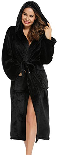 Vlazom Accappatoio Donna Pile Vestaglia Invernale Morbido Vestaglia Accappatoio Microfibra Cappuccio Tasche Cintura per Casa Regalo Natale
