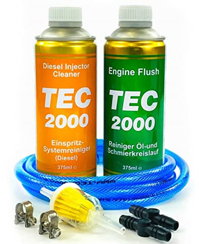 TEC 2000 Diesel Injektor Reiniger + Engine Flush Motorpflege Motorspülung Reinigung Set 750ml Einspritzdüsen Motorreiniger für Benzin oder Gasmotoren Injektionsreinigungsset, DIC