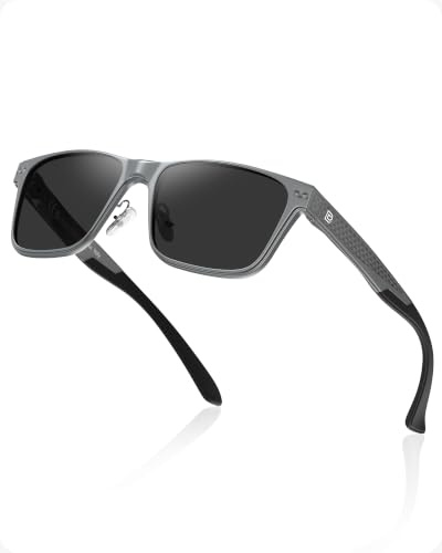 DUCO Polarisierte Sonnenbrille Herren, Rechteckigem Al-Mg-Rahmen | UV-Schutz, Ultraleichte Kohlefaser-Bügel, Korrosionsbeständig & Robust, Verspiegelte Sport Sonnenbrillen für Fahren, Angeln