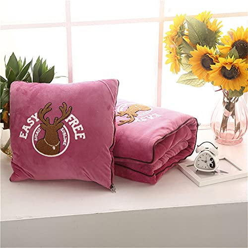 goodFarewell Kissendecke 2 in 1​ Reisedecke Kissen Quilt Multifunktionale Kissen Decke Nackenstützkissen Soft & Warm Nap Mat Kissen für Schlafsofa Bürostuhl （Gratis Hirsch Fan）