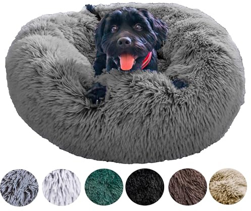 Grand Filippo Fluffy Hundebett mit waschbarem Bezug 65 cm - Handgefertigt Hundebett Flauschig - Hundekissen Flauschig - Katzenbett Maschinenwaschbar - Rund Katzenbett Grau