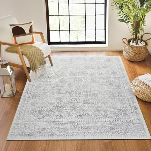 Livabliss Marrakech Vintage groß - Orientalischer Wohnzimmer 140x200 cm, Esszimmer, Schlafzimmer - Boho Kurzflor e für einfache Pflege - Mittelgrau und Creme