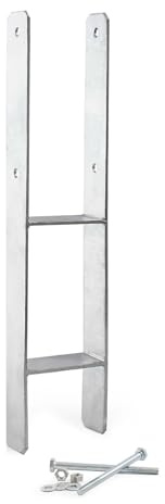 XPOtool H-stolpsko 91 x 600 mm H-ankare i varmförzinkat kolstål, markankare med borrhål M10 x M110, stolpfot med 2 strävor