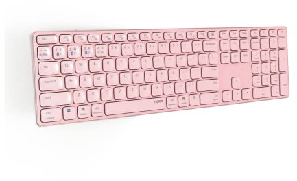 Rapoo Teclado inalámbrico multimodo Recargable con Bluetooth y conexión de 2,4 GHz, conectividad para Varios Dispositivos y diseño Fino, E9800M, en Rosa
