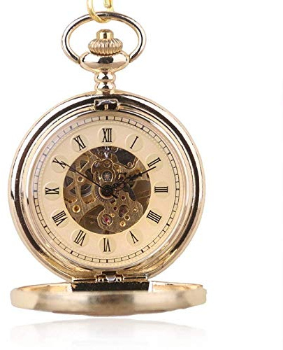 Taschenuhr Mechanische Taschenuhr Herren Vintage Skelett Antike Uhr Kette (Gold), gold