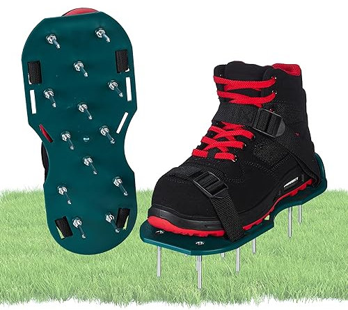 Relaxdays Rasenlüfter Schuhe, je Nägel, Vertikutierer, Nagelschuhe Rasen, Rasenbelüftungsschuhe, 13,5 x 30 cm, grün
