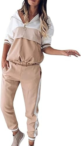 HIFI7 jogging pour femme ensemble Survêtement Femme Ensemble de Sport 2 Pièce Sportswear Sweat à Capuche + Pantalon Loungewear Casual (M, Kaki)
