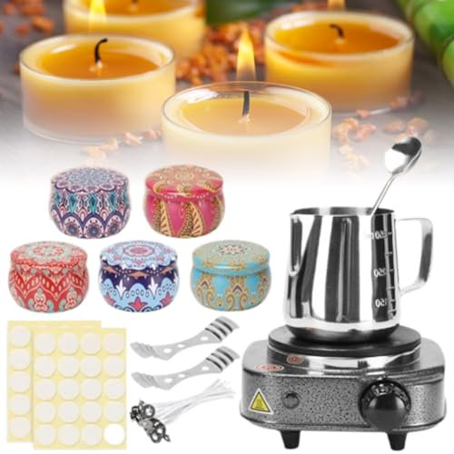 CYTBEK Wax Melting Pot, Portable Electric Candle Wax Melter, Soy Candle Making Kit for Candle Making, Including Melting Pot, Wax Melter Hot Plate, Square Whisk, Candle Wicks