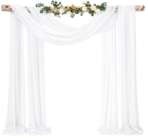 Showgeous Querbehang Cremeweiß 73cmx610cm Tüll Foto Hintergrund Hochzeit Vorhang Deko Weiss Chiffon-Stoff Hochzeitsbogen Gardinen für Laube Hochzeit Torbogen Zeremonie Fotografie Party