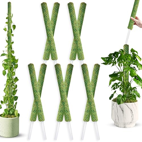 DUSPRO 10 Postes de Musgo de Malla apilable Verde de 22 Pulgadas para Plantas, trepadoras, Soporte de Enrejado Monstera, para Plantas de Interior, Varillas de Musgo Extensibles, para estacas de
