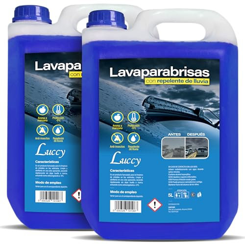 LUCCY Lavaparabrisas Coche Anti Lluvia - 10 Litros - Líquido Limpiaparabrisas Anticongelante Protección -5ºC