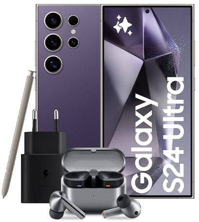 Samsung Galaxy S24 Ultra Smartphone AI, Caricatore incluso, Display 6.8'' QHD+ Fotocamera 200MP, RAM 12GB, 256GB, Titanium Violet + Galaxy Buds3 Pro Auricolari in-ear True Wireless, Silver 2024