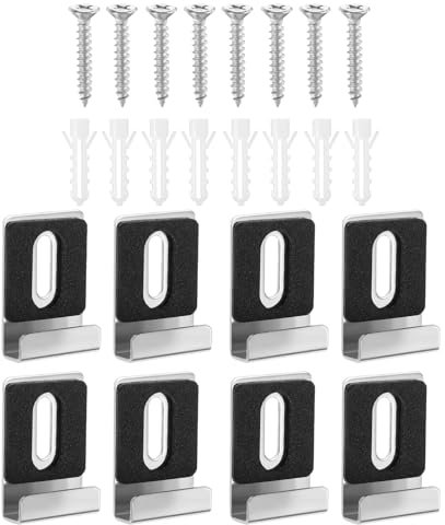 8 juegos de soporte de espejo de pared en U ángulo soporte espejo clips metal cristal abrazadera negro espejo soporte con tornillos duraderos clips de sujeción para fijación para baño dormitorio