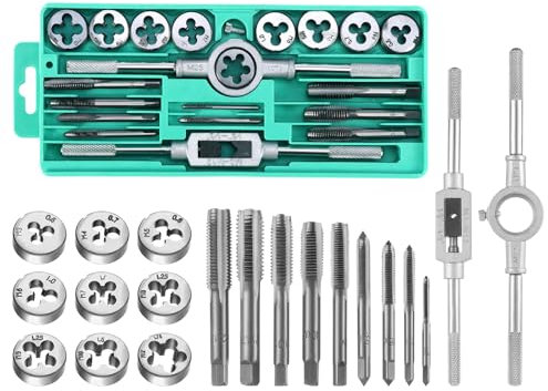 Faankiton 20 Stück Gewindeschneider Set Metrisch M3-M12 Gewindeschneidsatz, Gewindebohrer Schneideisen Set mit Bohrer, Metrisch Gewindeschneider Gewindebohrer Satz für Innengewinde & Außengewinde
