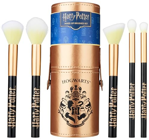 Harry Potter Set de Pinceaux Maquillage Femme et Ado, 5 Pinceaux, Étui Support Poudlard, Contouring Maquillage Fard à Paupières Blush, Idée Cadeau