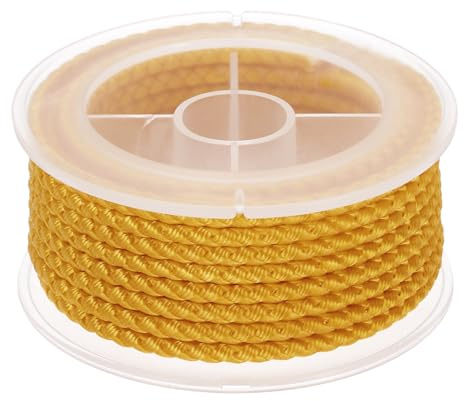 sourcing map Nylon Thread Twine Beading Cord, 10.5ft 4mm Nylon Braided Bracelets String Cord Rope for Jewelry Making DIY Crafts Necklaces, Gold Yellow