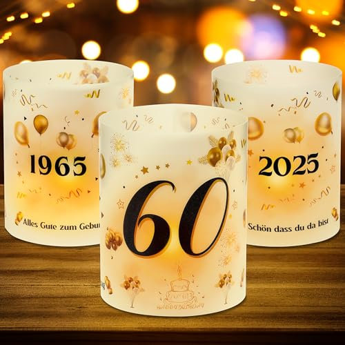 MestectPET 12 Windlichter 60. Geburtstag Dekoration, 1965-2025, Kunststoff, Schwarz, 'Schön DASS Du Da Bist', Teelichter oder Kerzen, Tischdeko