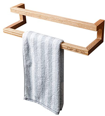 Handtuchregal für Badezimmer, Handtuchhalter aus Holz, doppelter Handtuchhalter, selbstklebend, an der Wand montiert, ohne Bohren, für Badezimmer-WC, B