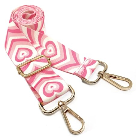 Dsigo Valentine Purse Strap, 1.5 Wide Gold Alloy Buckle Pink Heart Floral Crossbody Shoulder Strap for Bag Handbag Canvas Bag Crossbody Bags