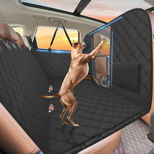 ROUWINNE Back Seat Extender for Dogs-Large Space, Hard Bottom High Barrier Dog Car Seat Cover for Back Seat Hold 420lb, Backseat Protector Pet Bed, Waterproof Dog Hammock for Car SUV and Trucks